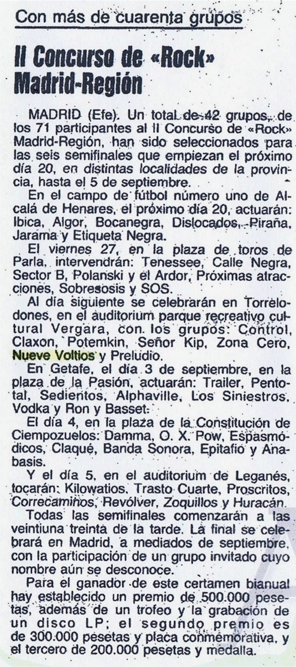 Anuncio de las semifinales del II Concurso de Rock Madrid-Región, ABC, 17 de agosto de 1982.