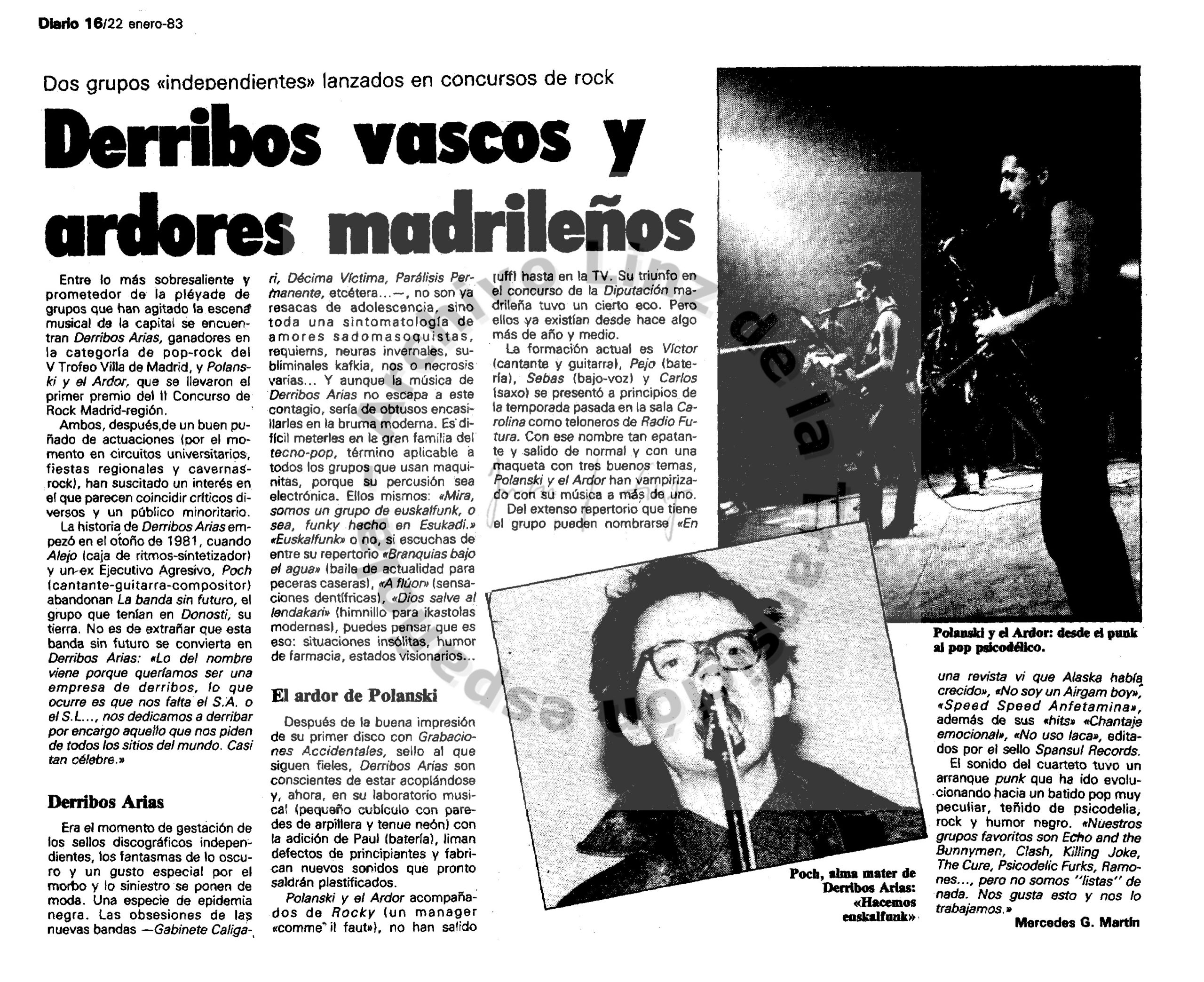 "Derribos vascos y ardores madrileños", Diario 16, 22 de enero de 1983.