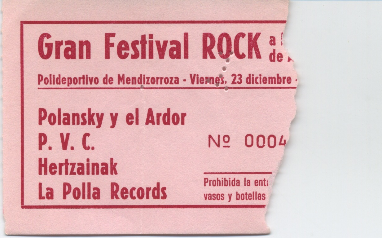 Entrada del Gran Festival Rock, polideportivo de Mendizorroza, Vitoria, 23 de diciembre de 1983.